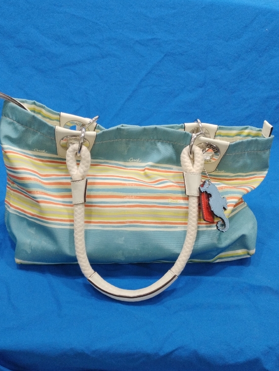 Coach Handbags - Vintage COACH Nautical East West Beach Tote Bag F16624 Summer Purse Stripe